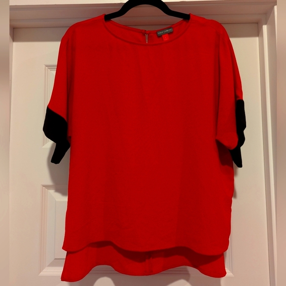 Vince Camuto Red and Black Crepe Blouse - Picture 1 of 3